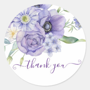 Sticker Rond Violet aquarelle florale merci