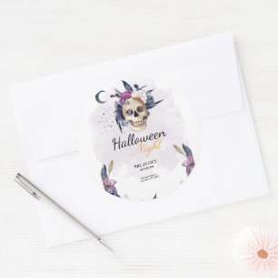 Sticker Rond Violet Aquarelle Halloween Party Gothique crâne