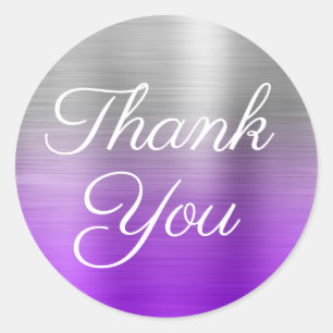 Sticker Rond Violet Argent Ombré Feuille de Merci