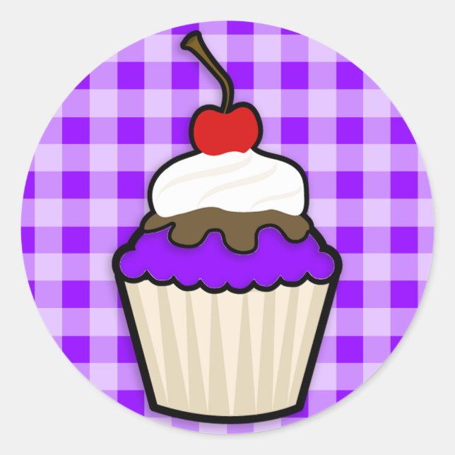 Sticker Rond Violet Cupcake (Devant)