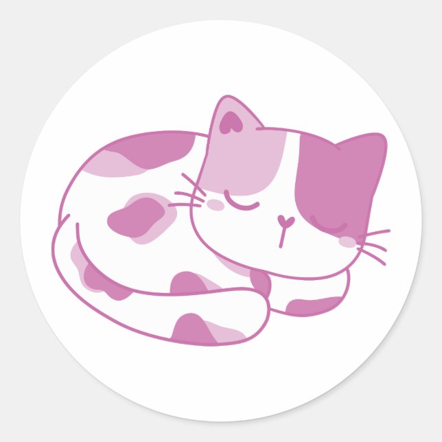 Sticker Rond Violet Dreams : Chaton dormant (Devant)