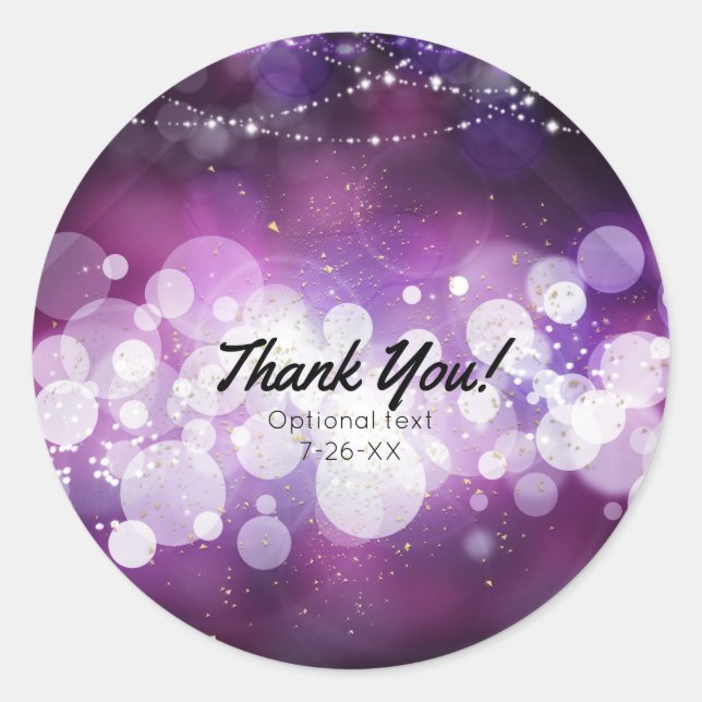 Sticker Rond Violet étincelle Lumière Glam Anniversaire Fête Fa (Devant)