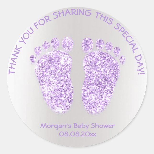 Sticker Rond Violet Grey Parties scintillant Pieds Baby shower  (Devant)