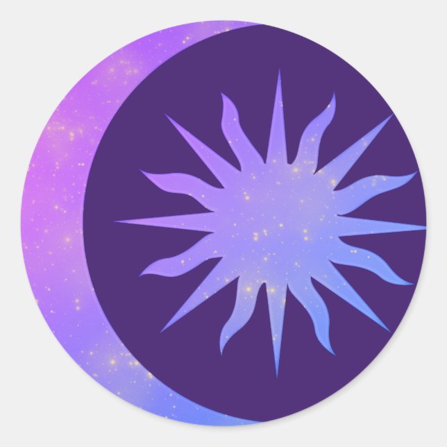 Sticker Rond Violet Indigo Violet Lune & Soleil Zen (Devant)
