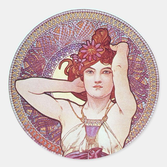 Sticker Rond Violet Lilac mucha Art (Devant)