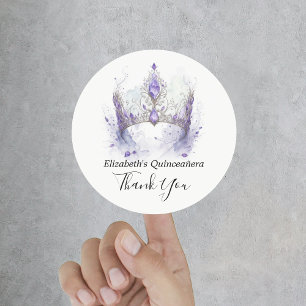 Sticker Rond Violet Lilac Tiara Quinceañera Merci