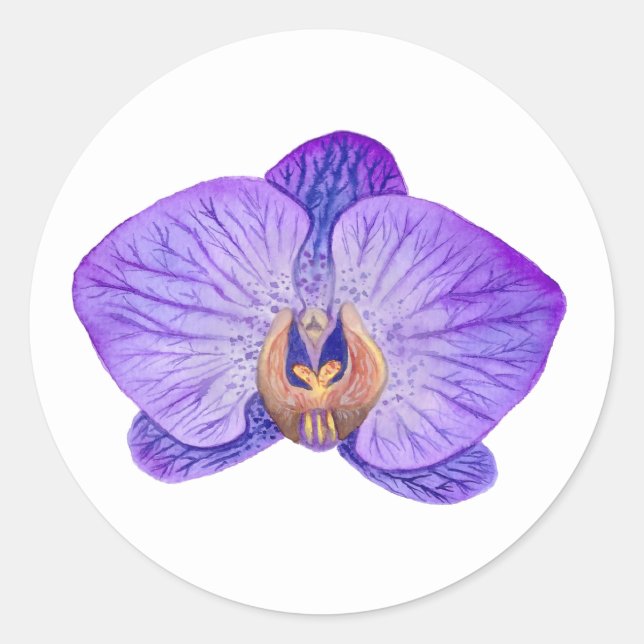 Sticker rond violet orchidée classique (Devant)