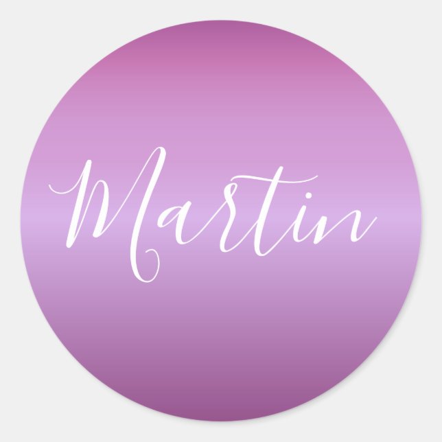 Sticker Rond Violet pourpre & écriture blanche personnalisée (Devant)