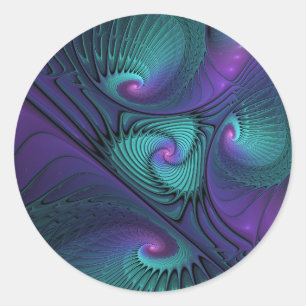 Sticker Rond Violet rencontre Turquoise moderne art fractal abs