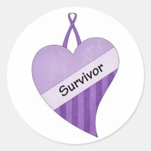 Sticker Rond Violet Ribbon conscience cancer survivant coeur