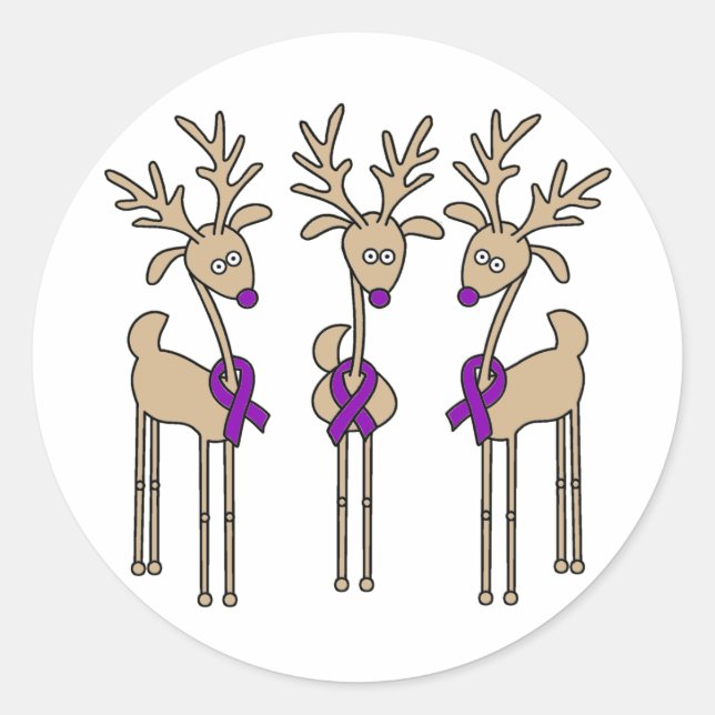 Sticker Rond Violet Ribbon Reindeer (Lymphome de Hodgkin) (Devant)