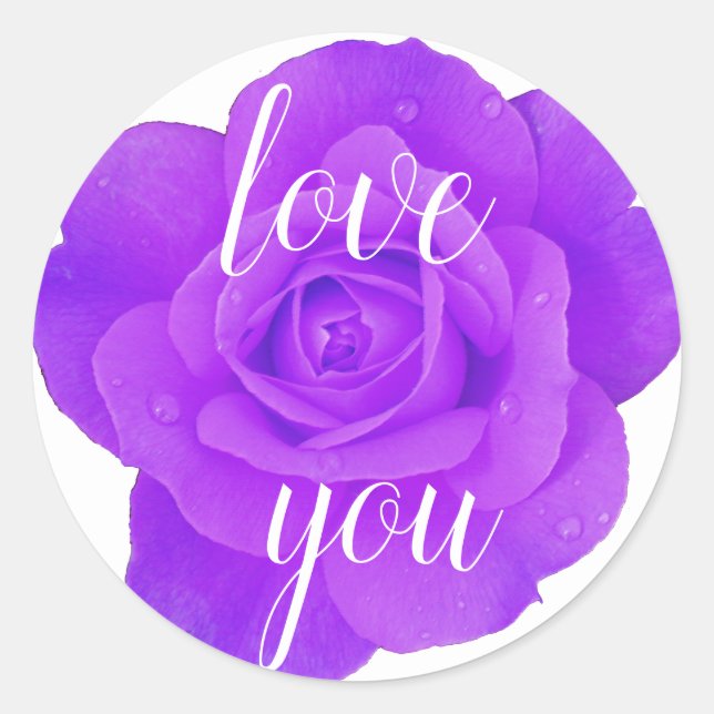 Sticker Rond Violet Rose Vous Aimez Floral Violet Bleu Mariage (Devant)