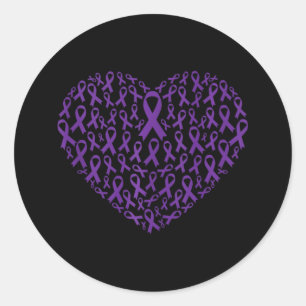 Sticker Rond Violet Ruban Coeur Pancréatique Cancer Sensibilisa