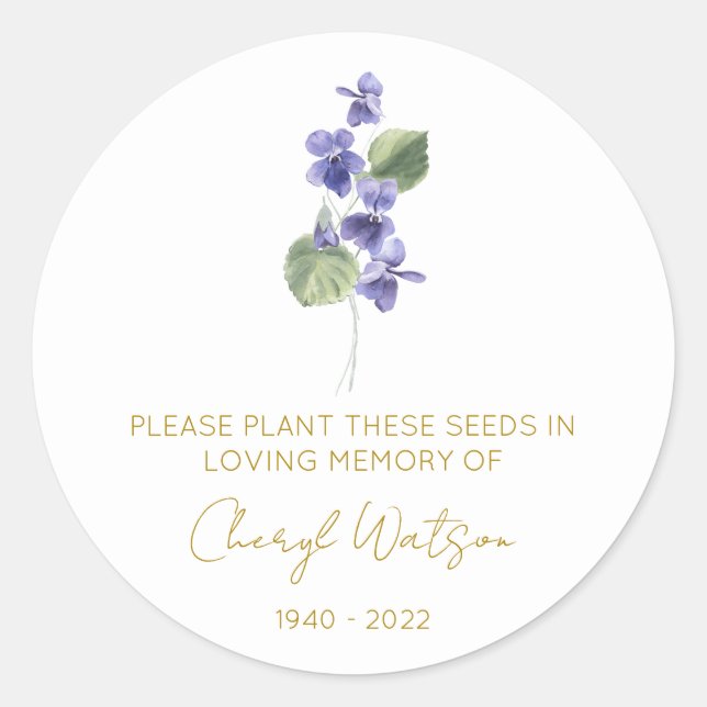 Sticker Rond Violet | Simple pochette de graines mémorial (Devant)