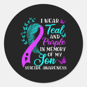 Sticker Rond Violet turquoise En Mémoire De Mon Fils Sensibilis