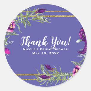 Sticker Rond Violet ultra pourpre et or floral bohème Favor