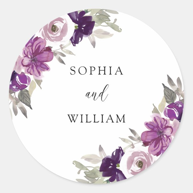 Sticker Rond Violet violet Aquarelle Fleurs Couples Mariages (Devant)