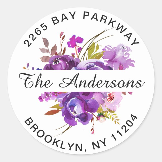 Sticker Rond Violet Violet Floral Retour Adresse Enveloppe Scea (Devant)