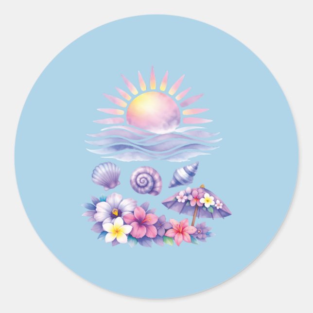 Sticker Rond violet watercolor creative beach (Devant)