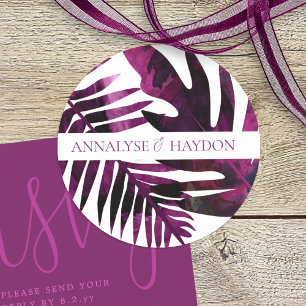 Sticker Rond Violet, Wild Berry Pink Feuille Mariage