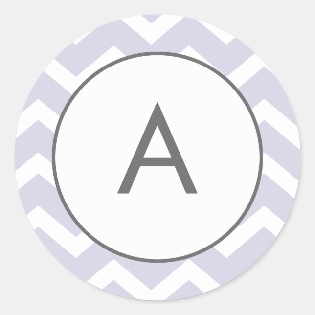 Sticker Rond Violet Zig Zag Chevron Motif Monogramme (Devant)
