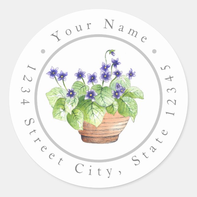 Sticker Rond Violettes aquarelles pointillées (Devant)