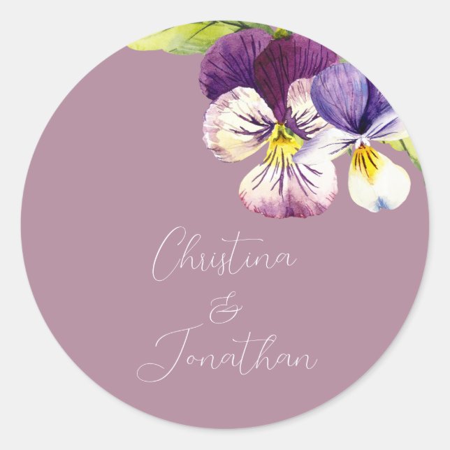 Sticker Rond Violettes d'aquarelle romantique sur violet (Devant)