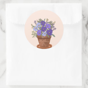 Sticker Rond Violettes violettes dans un pot – Fleurs pour la f