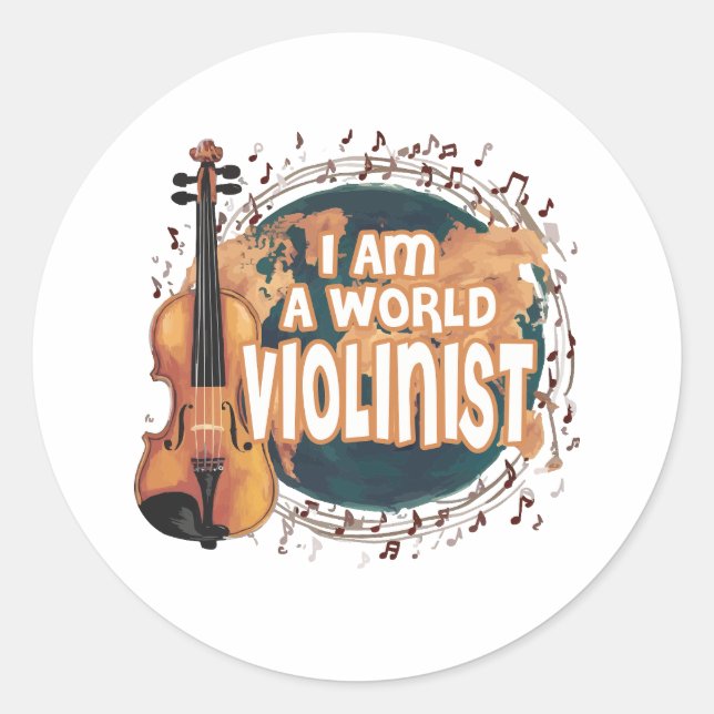 Sticker Rond violinist world (Devant)