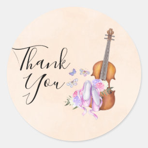 Sticker Rond Violon, chaussures de ballet et Merci de papillons