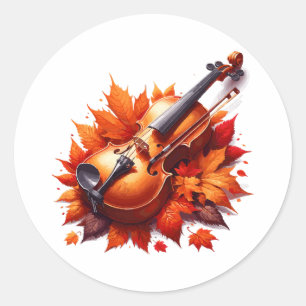 Sticker Rond Violon dans le lit de feuilles