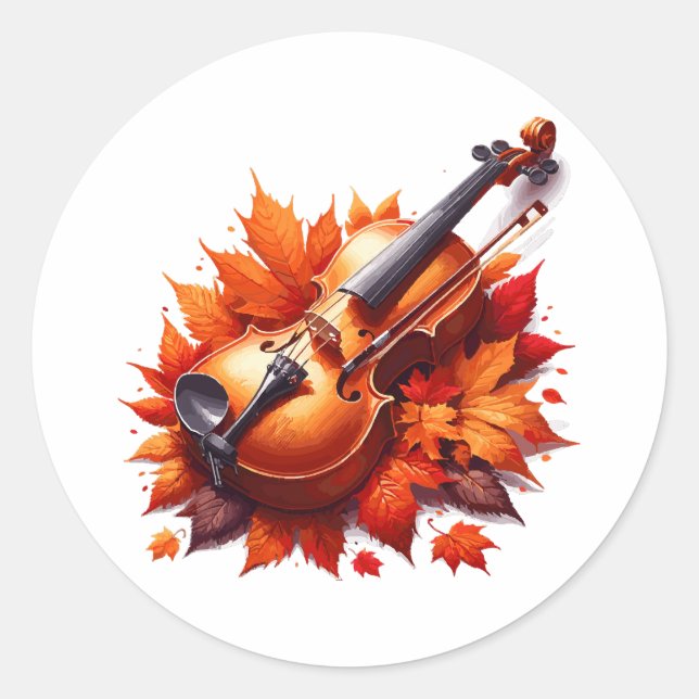 Sticker Rond Violon dans le lit de feuilles (Devant)