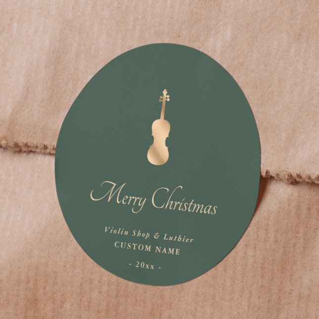 Sticker Rond Violon d'Or Luthier Élégant Joyeux Noël (Créateur téléchargé)