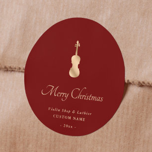 Sticker Rond Violon d'Or Luthier Élégant Joyeux Noël