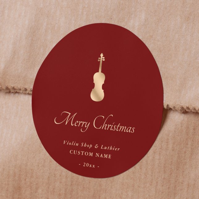 Sticker Rond Violon d'Or Luthier Élégant Joyeux Noël (Créateur téléchargé)