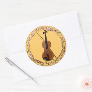 Sticker Rond Violon et Bow, cadre de parties scintillant,
