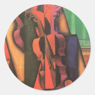 Sticker Rond Violon et Guitare de Juan Gris, Art Cubiste Vintag