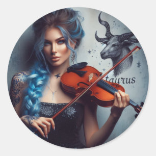 Sticker Rond Violon musicien Taurus Zodiac