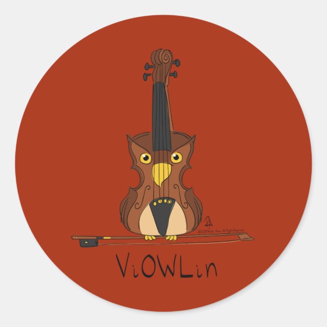 Sticker Rond Violon Owl Cute Music Enseignant (Devant)