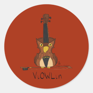 Sticker Rond Violon Owl Cute Music Enseignant
