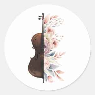 Sticker Rond Violon parmi les fleurs. Bouquet de fleurs.