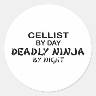 Sticker Rond Violoncelliste Ninja mortel par nuit