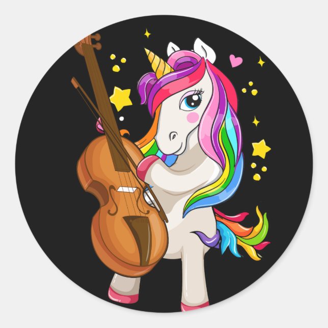 Sticker Rond Violoniste Unicorne Violon Viola Player musique Lo (Devant)