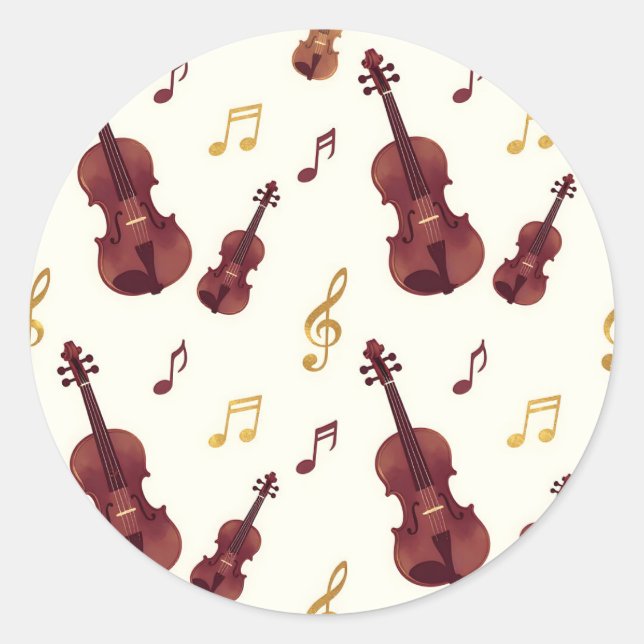 Sticker Rond Violons musicaux motif sans couture (Devant)