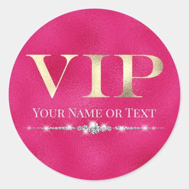 Sticker Rond VIP Or Doré Glamour sur Fond Rose Chaud (Devant)