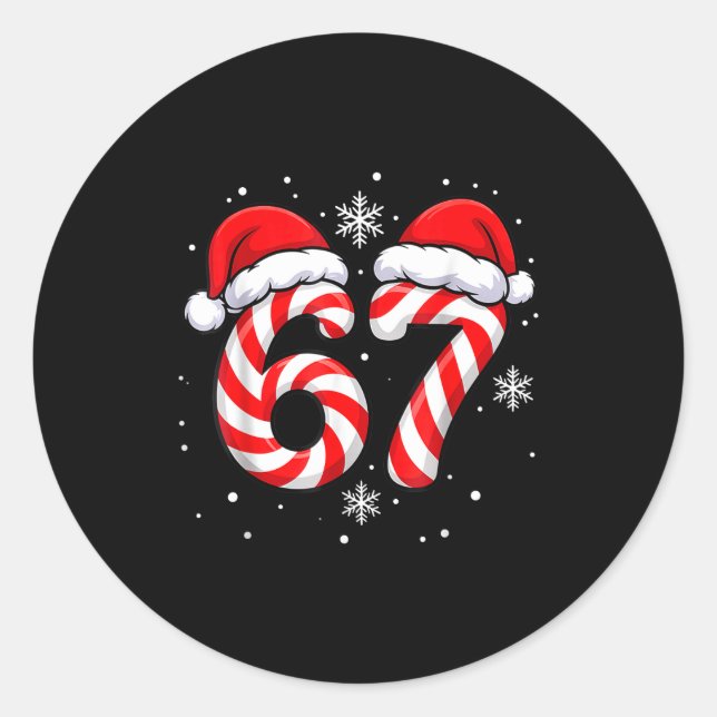 Sticker Rond Viral 67 Candy Canes Santa Holiday Kids Humor  (Devant)