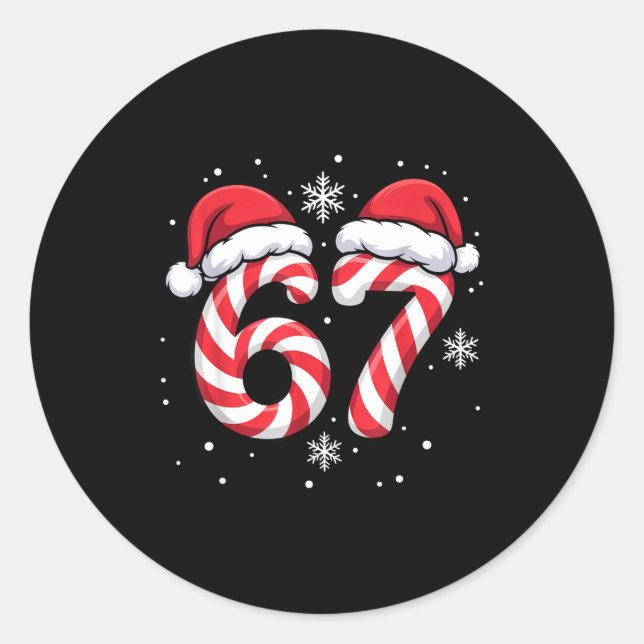 Sticker Rond Viral 67 Candy Canes Santa Holiday Kids Humor Funn (Devant)