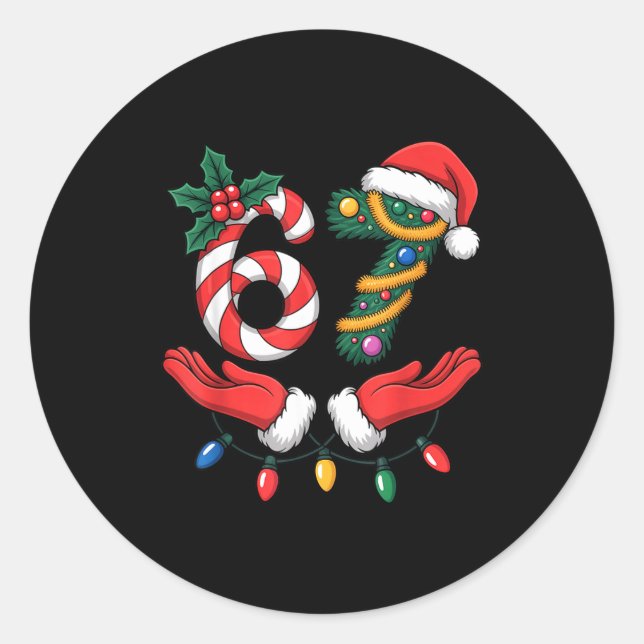 Sticker Rond Viral 67 Hands Gesture Candy Canes Santa Holiday K (Devant)