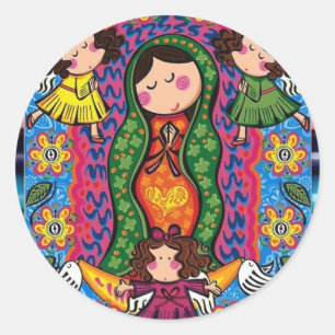 STICKER ROND VIRGEN DE GUADALUPE CARICATURA 05 PERSONNALISABLE