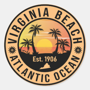 Sticker Rond Virginia Beach Virginia Retro Sunset Souvenirs 60s